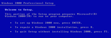 Windows 2000 Setup Screen