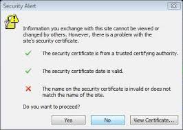 The name of the security certificate is invalid or does not match the name of the site