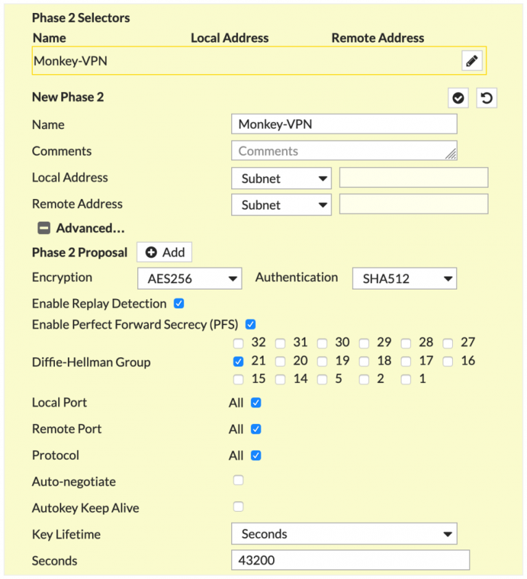 diffie hellman setting fortinet vpn